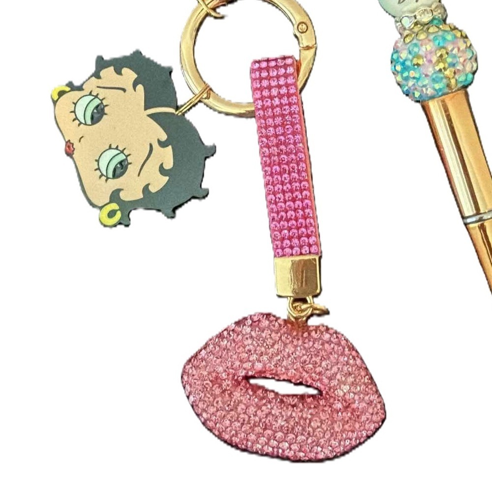Sparkling  Rhinestone Lip Keychain Bag/ Purse Charm  Lips Keychain - Picture 4 of 8